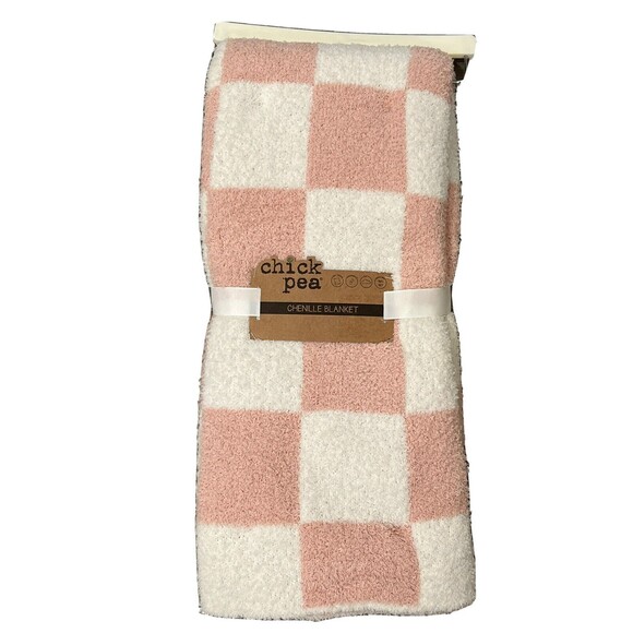 Chick Pea Chenille Baby Blanket Pink White Checkered Squares Soft Cozy Girls New - Picture 1 of 5
